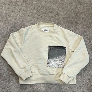 MM6 Maison Margiela Cropped Pocket Crewneck Sweatshirt Cream Women’s Small
